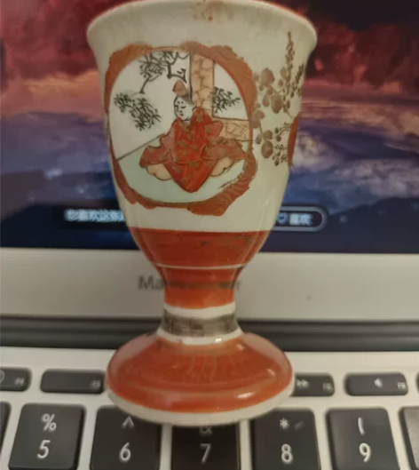 日本回流明治大正时期 ,赤绘高脚杯 马上杯...