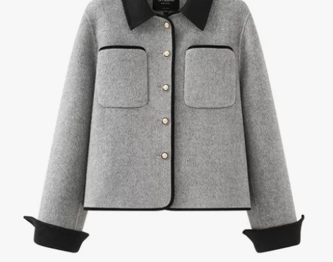 拉夏贝尔/La Chapelle翻领撞色毛...