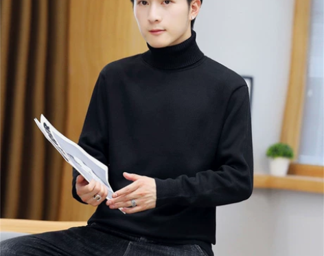 高领毛衣秋冬男士套头中领保暖针织衫休闲上衣...