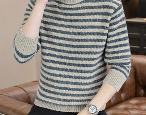 【年货价】南极人条纹毛衣男款秋冬季半高领针...