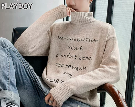 花花公子冬季高领毛衣男宽松外套男士韩版潮流...