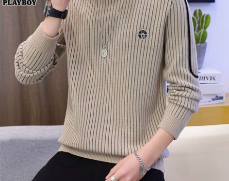 花花公子条纹毛衣男士冬季潮流打底衫休闲圆领...