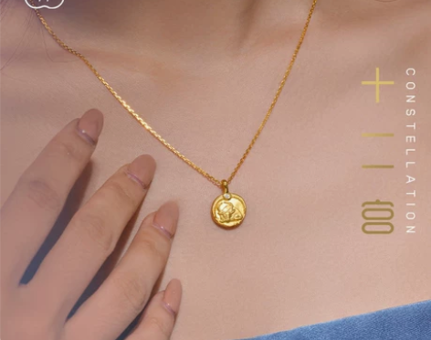 东祥黄金项链复古个性钻石镶嵌白羊摩羯天秤十...