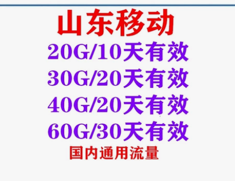 山东移动流量包20G30G40G60G大额...