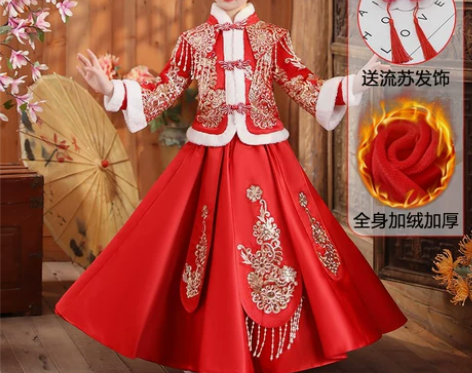 汉服女童冬季裙子2022新款儿童冬装加绒连...