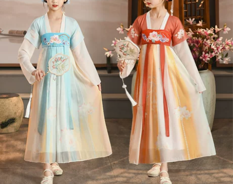 汉服女童春款2023新款古风连衣裙小女孩唐...
