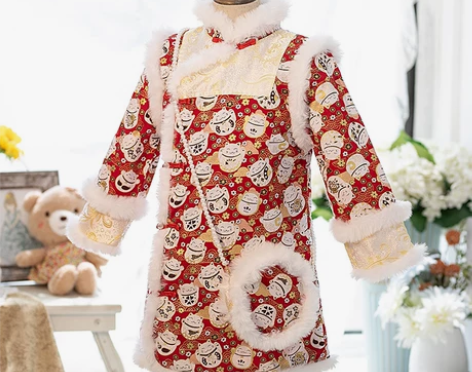 几乎全新儿童汉服女童冬装拜年服中国风唐装加...