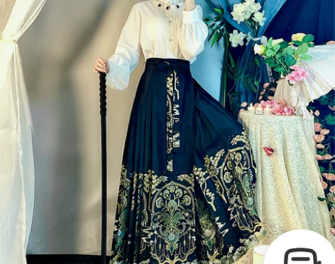 承前国风原创日常改良混搭通勤织金明制半身马...