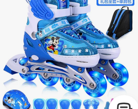 迪士尼儿童溜冰鞋全套装4男童5女童轮滑鞋旱...