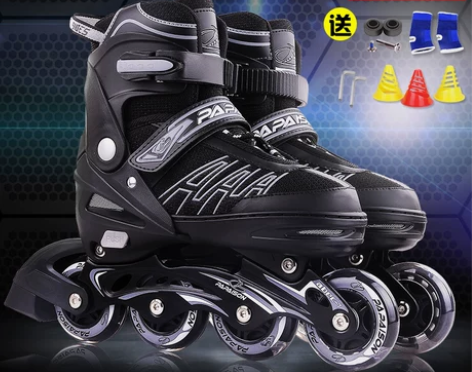 溜冰鞋成人成年旱冰轮滑鞋 颜色分类黑银（适...