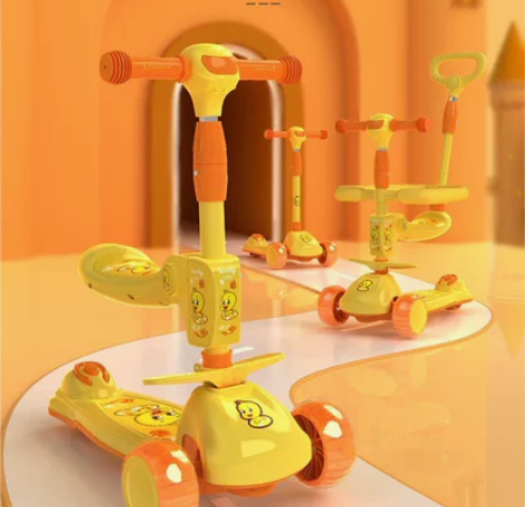 联名小黄鸭滑板车 可坐可滑可推 功能三合一...