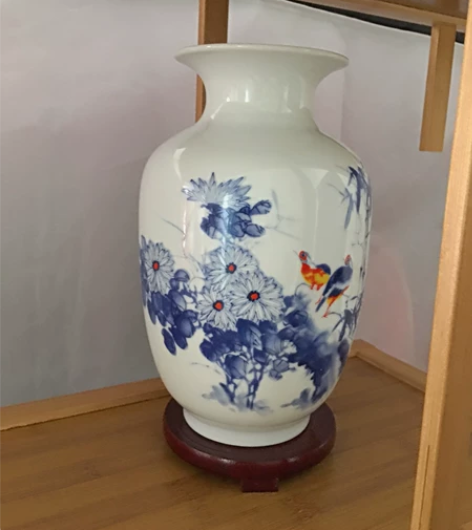 景德镇陶瓷花瓶送实木底座，家居装饰品摆件插...
