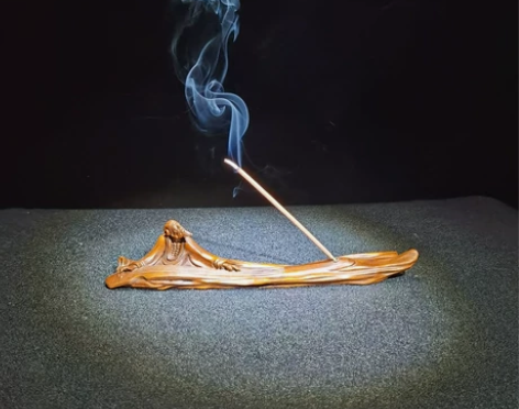 旧藏精雕细琢黄杨木 伯牙鼓琴 香插 尺寸：...