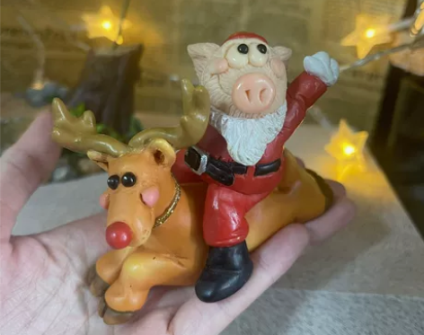 富丽 孤品 丑丑猪猪 骑鹿的猪 摆件样品奇...