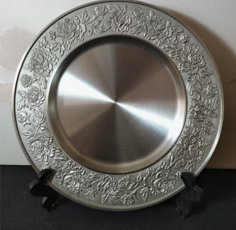 廖达品牌锡器工艺品浮雕花卉纯锡锡器锡盘直径...