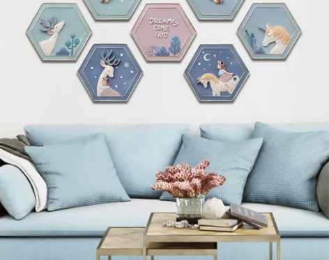 北欧ins独角兽墙面装饰客厅挂件少女卧室背...