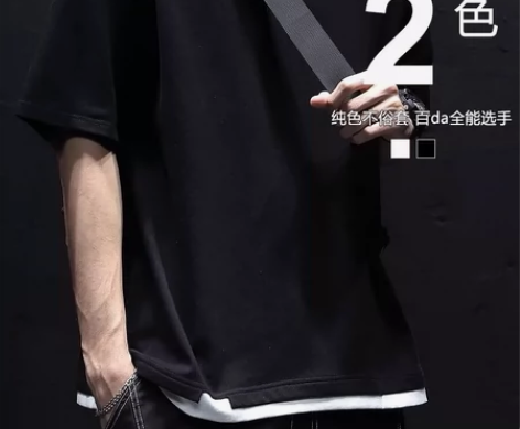 夏季纯棉假两件短袖t恤男潮牌宽松加肥加大码...