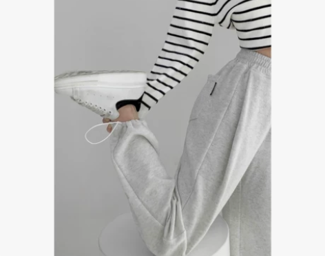 美式复古显瘦灰色运动裤女春秋高腰宽松束脚裤...