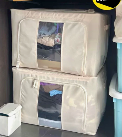 【全新包邮】加厚牛津布钢架收纳箱布艺透明折...