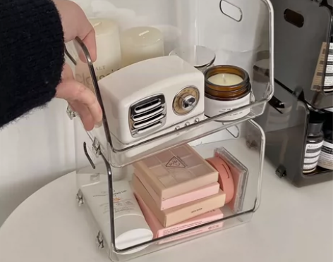 桌面透明马克杯茶杯整理收纳盒 可叠加咖啡零...