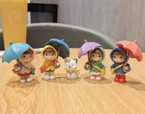 可爱卡通桌面撑雨伞人物小摆件ins风创意办...