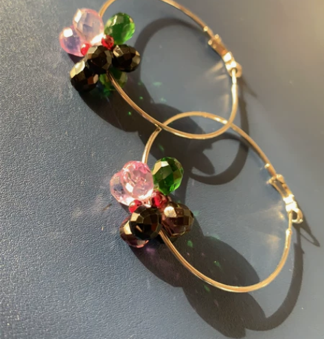 时装大耳圈耳环，水晶手工编织花朵，原价30...