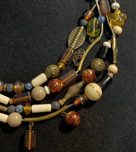 老琉璃多宝中古项链手绘瓷珠纯铜轻微氧化vi...