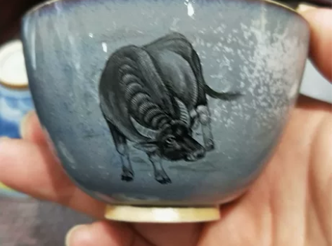 等于堂柴烧杯——不二禾老师手绘杯 蓝色水牛...