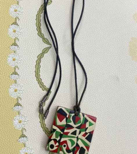 vintage古董漆器项链，有作者落款，实...