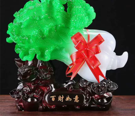 百财如意树脂工艺品玉白菜摆件 创意家居装饰...