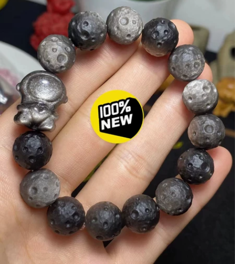 卡12+mm精品银曜石星球珠宇航员手串！品...