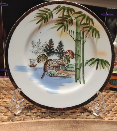 日本回流，彩绘手绘满工满绘赏盘老物件老底老...