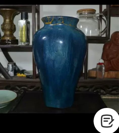 清中期宜钧釉大赏瓶保真保老，有修复，釉水迷...