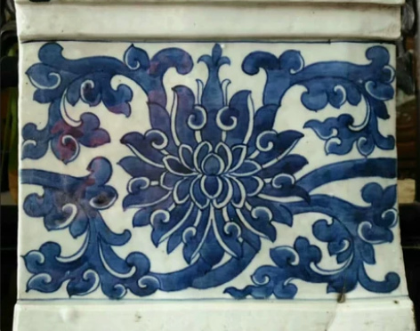 清代早期康熙青花缠枝宝相花建筑构件古玩古董...