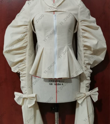 创意立体裁剪白坯布蝴蝶袖青果领上衣抹胸褶皱...