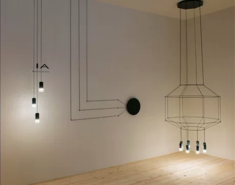 楼梯吊灯北欧极简设计师几何线灯后现代简约线...