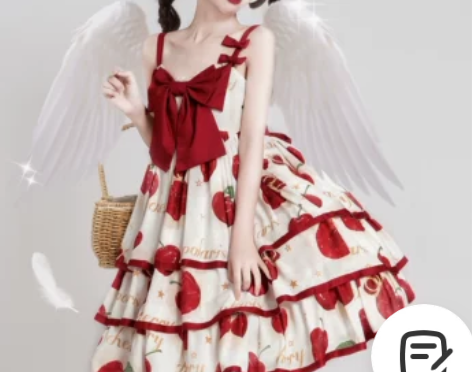 北极星原创夏季Lolita樱桃皇冠白红色J...