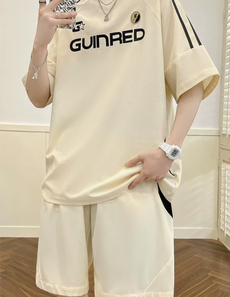夏季短袖t恤套装男休闲运动衣服男装搭配一套...