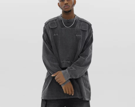 JHYQ工装系列设计师款水洗做旧长袖T恤男...