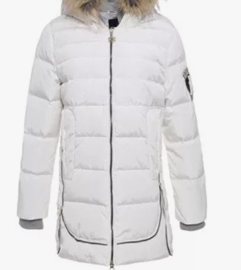 艾格 ES连帽中长羽绒服 款式如图，白色3...