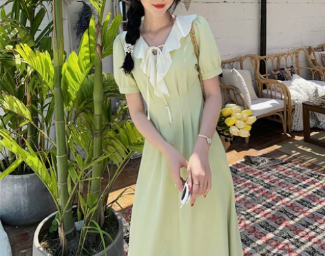 【复古大爆炸】荷叶领拼色法式初恋甜美裙子复...