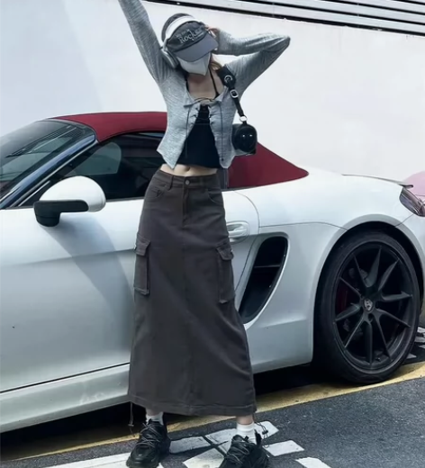 美式工装Bella高腰a字半裙2023春秋...