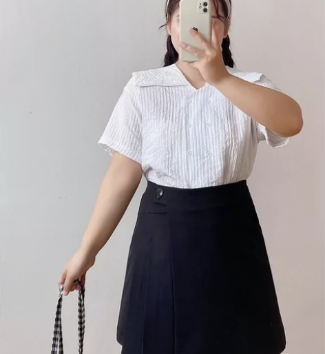 大杨 微胖MM小个子黑色短裙女夏季高腰A字...