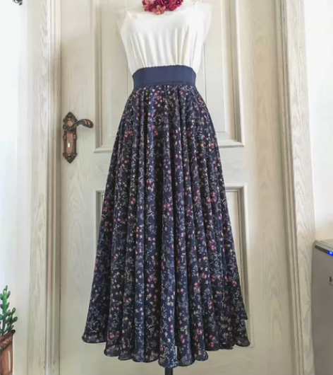 720度文艺风碎花大摆裙长款半身裙夏季薄雪...