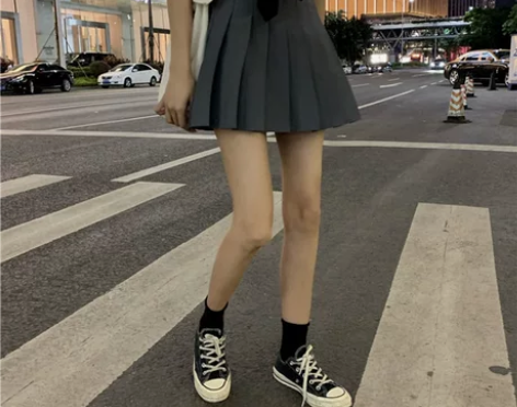 裙子夏季高腰显瘦学生裙黑色百褶裙女短裙20...