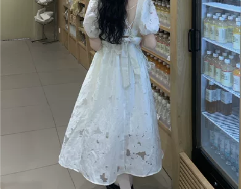 SEOUL法式公主裙复古甜美碎花初恋露背仙...