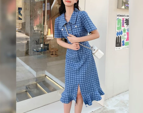 五季家◆洱海的蓝~大码女装胖妹妹mm鱼尾裙...