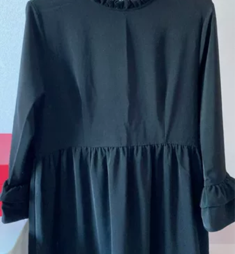 韩系百搭黑色长袖连衣裙花苞裙，仙女长裙。均...