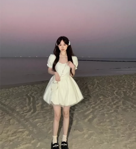 法式小众设计感收腰甜美公主风连衣裙女夏季2...