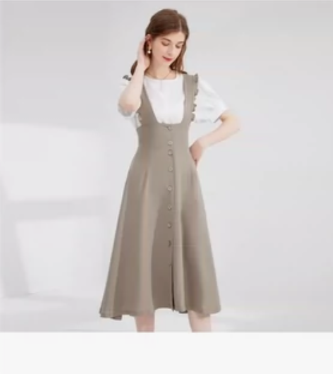 亦谷 夏款学院风甜美圆领泡泡袖木耳边肩带A...